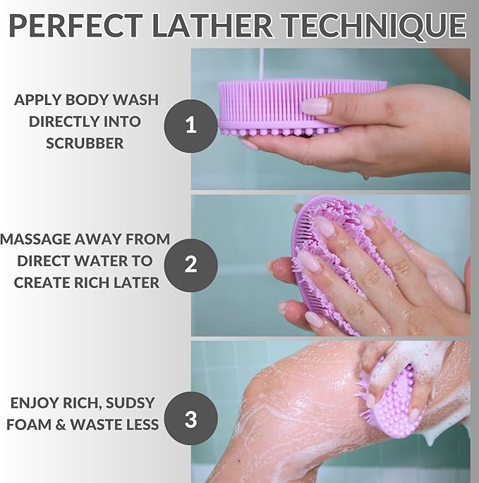 Avilana Silicone Body Scrubber – Gentle Shower Brush & Loofah Alternative- Food Grade & Lab Tested – Fast-Drying, Hygienic, BPA-Free Silicone Body Gentle Exfoliator (Pink, Body & Face)