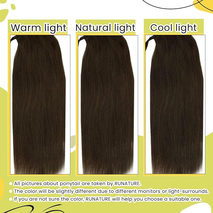 RUNATURE Real Human Hair Ponytail Extension, Medium Brown Ponytail Extension Human Hair, Wrap Around, Clip in Ponytail Hair Extensions Long Straight Hair Add Length, 20 Inch 80g #4 Medium Brown
