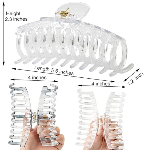 5.5 Inches Extra Large Hair Clips for Long Thick Hair Women’s Jumbo Hair Claw Clips 2 Counts in Set Hair Accessories(clear and grey)