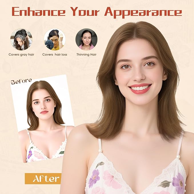 Rich Choices Human Hair Toppers for Women-100% Real Remy Hair Topper No Bang-Upgraded 150% Density 9 * 12CM Lace Base-Clip in Hairs Topper for Thinning Hairs-10Inch #4 Medium Brown