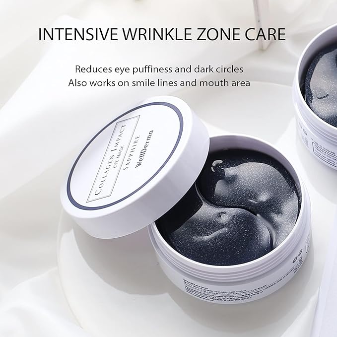 WELLDERMA Collagen Impact Sapphire Eye Mask 60 Sheets - NOURISHing ENRICHed Moisturizing Hydrogel Eye Patches Wrinkles Collagen, Under Eye for Dark Circles, Dry and Dull Skin