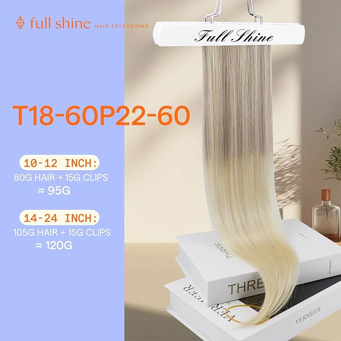 Full Shine Blonde Clip in Extensions Real Human Hair Remy Clip in Hair Extensions Human Hair Nordic Ash Blonde to Platinum Human Hair Extensions 7 Pcs 14 Inch 120 G