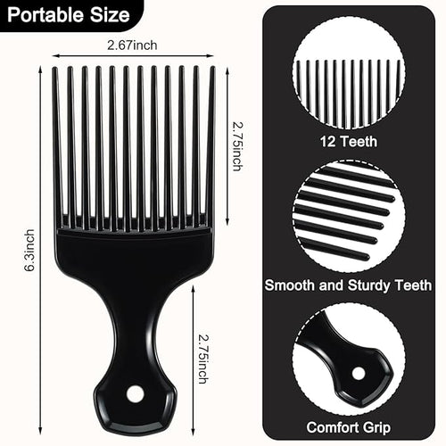 2 Pcs Hair Pick Comb Wide Tooth Lift for Hair Styling Detangling Plastic Afro Comb for Women Men (Black, Red)