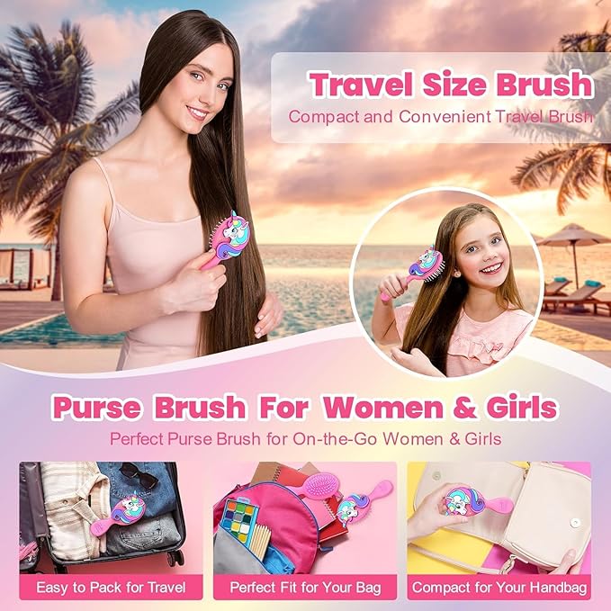 Toddler Hair Brush for Toddler Girls & Kids Ages 2-4+, Purple Mini Unicorn Hairbrush, Gentle Detangling brush, Wet & Dry Hair, Ball-Tip Bristles for Sensitive Scalp, Travel Hairbrush