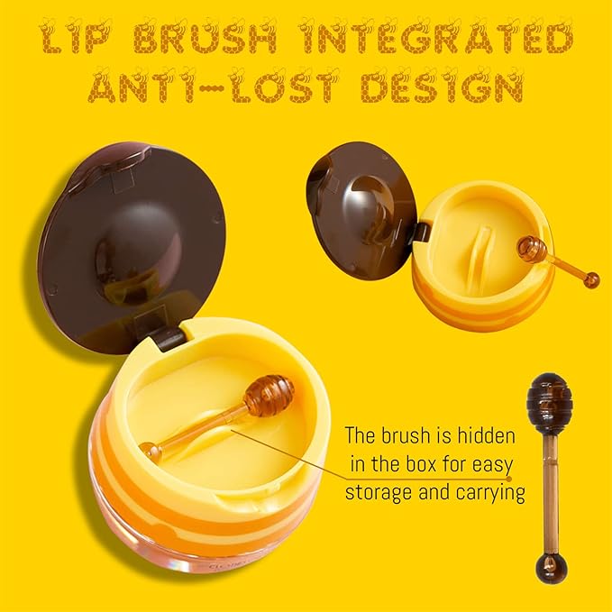 2PCS Bee Lip Balm Honey Pot, Honey Pot Lip Balm for Dry Cracked Lips, Strawberry Lip Balm Scrubs Exfoliator & Moisturizer, Hydrating Lip Balm Honey Pot with Wand, Lip Sleeping Mask (A)