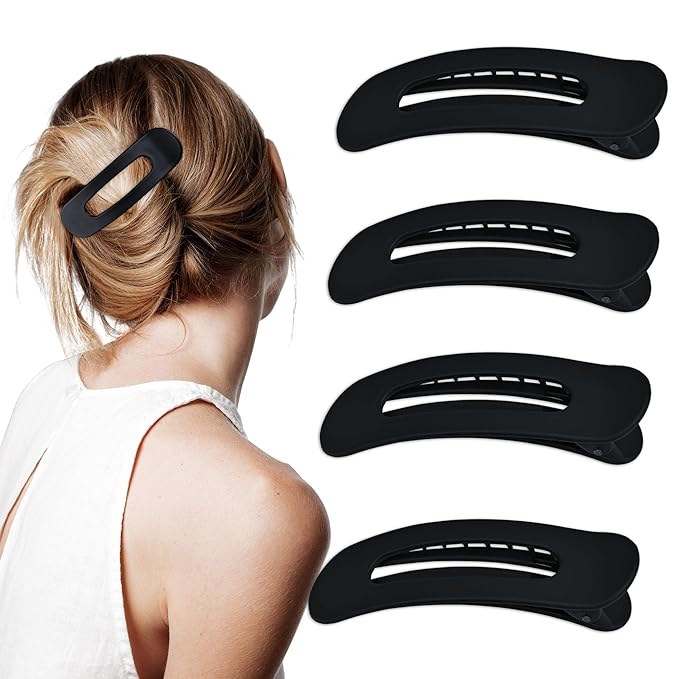 4 Pcs Flat Hair Clips for Women - Large Matte Flat Claw Clips for Thin Hair, Stylish Hair Accessories for Daily Styling（Matte Black)