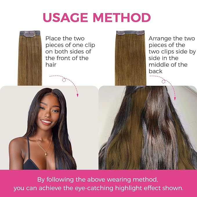 Lashey 4pcs 50g Medium Brown Seamless Clip in Hair Extensions Human Hair for Highlight Effect 22 Inch Long Straight Human Hair Clip in Extensions with Soft PU Wefts