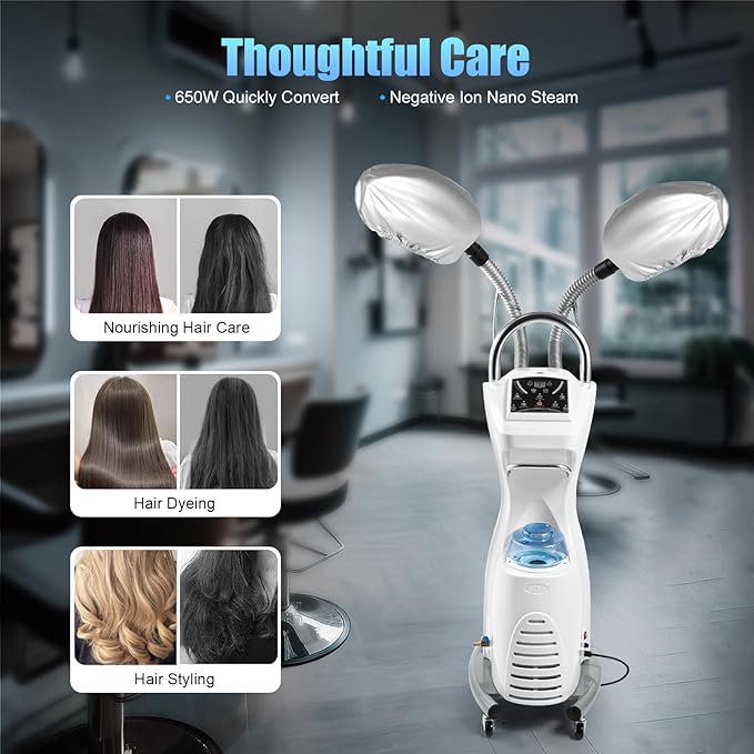 Hair Dryer, 7 in 1 Professional Hair Steamer Hair 700W Freestanding Salon Dryer with Rolling Base, Timer, Temperature and Steam Control, for Color Processor Salon SPA Home Hair Care