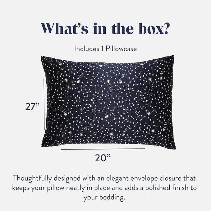 Brooklinen Mulberry Silk Pillowcase – 100% Pure Silk Pillow Case, Soft & Durable, Anti-Friction Comfort, Hight Quality Smooth Texture – Machine Washable & Breathable – Standard Size (Celestial)