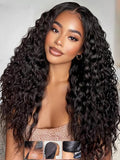 KLAIYI Bye Bye Slip™ Water Wave 7X5 Precut Lace Front Human Hair Wig Drawstring Glueless 3S Ready to Wear and Go Wig with Baby Hair Pre Plucked Bleached Bye Bye Knots Curly Wig 180%Density Full 24Inch