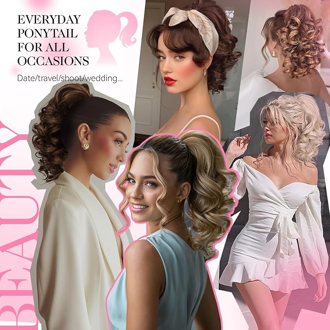 Claw Clip Ponytail Extension - 12 Inch Curly Ponytail Extension, Wavy Pony Tails Hair Extensions, Synthetic Hair Extensions Ponytail, Clip On Ponytails for Women (Color: Salt and Pepper)