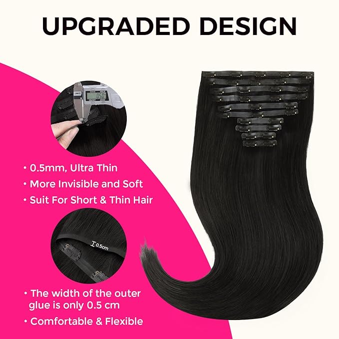Lashey Seamless Clip in Hair Extensions Human Hair 210g 10pcs 18 Inch Natural Black Thick Clip in Hair Extensions Straight Soft and Invisible with Invisi Edge