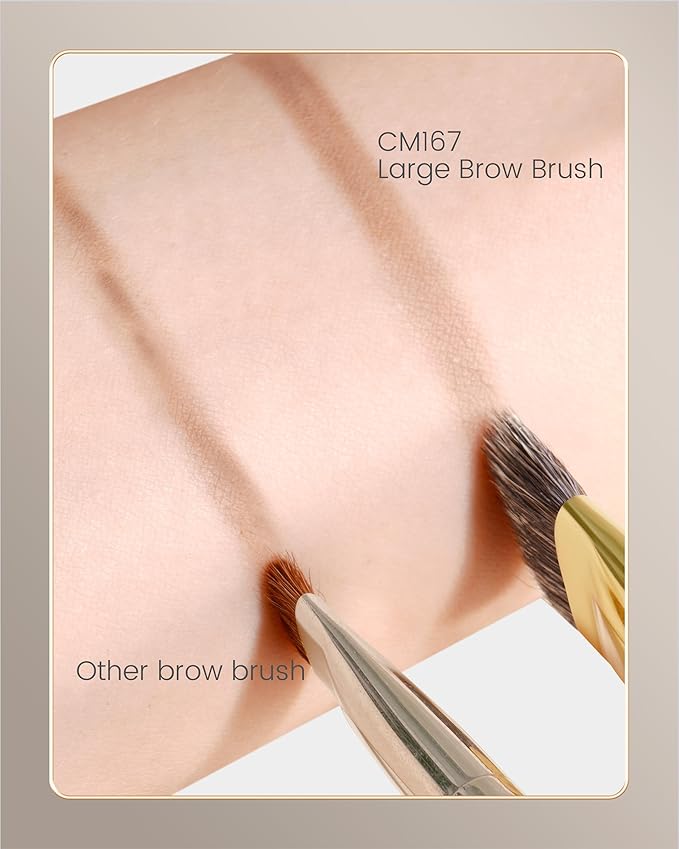 Desert Oak Series Flat Angled Eyebrow Brush - Straight Edge Design for Natural Hair-Like Strokes, 50% Weasel & Goat Hair Blend, Ebana Handle & Brass Ferrule (CM 167)