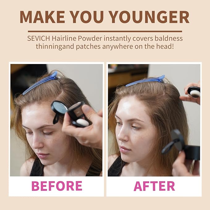 Instantly Hairline Shadow - SEVICH Hairline Powder, Quick Grey Root Concealer for Thinning Hair, Eyebrows & Beard, Windproof & Sweatproof, Light Brown
