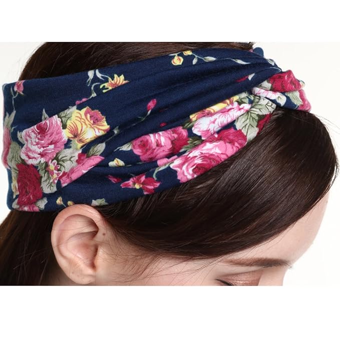DRESHOW 6 Pack Boho Cotton Non-Slip Headbands for Women Girls Yoga Workout Running Knotted Turban Floral Elastic Head Wrap