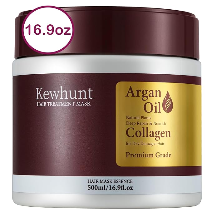 Collagen Hair Mask, Deep Conditioning Hair Mask Infused with Argan Oil, Plant Protein, Shea Butter, Hair Treatment Hydrating Repair Mask Essence for Dry Damaged Hair 16.9 oz 500ml Christmas Gifts