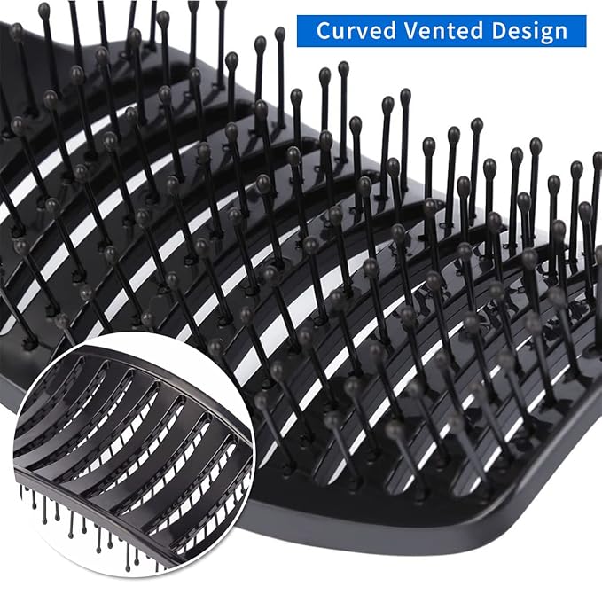 2 Pc Curved Vented Hair Brushes for Women, Eyxformula Anti Frizz Detangling Brush for Long Thick Curly Wet Hair, Blow Fast Drying Paddle Detangler Brush Styling Tool
