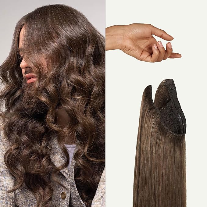 Luxy 100% Remy Human Hair – Halo Clip-In Hair Extensions –Natural Looking Volume & Length - One-Piece - Easy 5-Min Application 150 grams 12" Medium Natural Brown