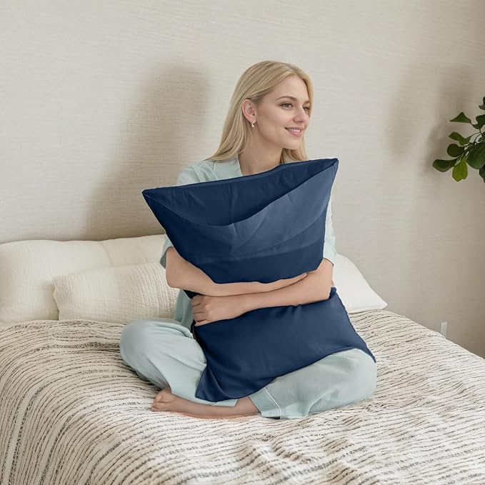 TELUS Pillow Cases Queen Size 2 Pack, Bamboo Rayon Cooling Pillowcases with Envelope Closure, Cool Breathable Pillow Cover for Hot Sleepers & Night Sweats, 20x30 inches, Navy Blue