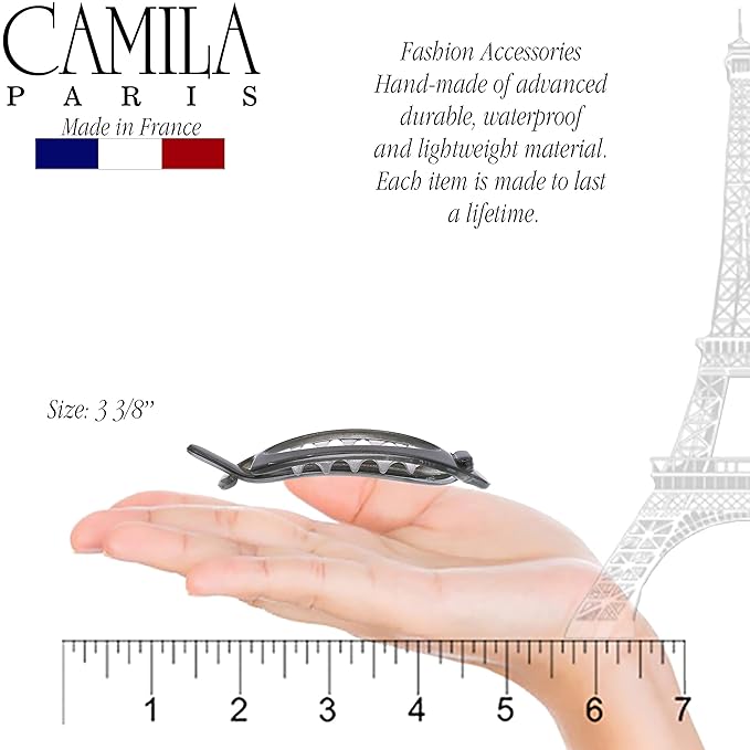 Camila Paris CP3114 French Hair Barrette Clip, Flexible Ponytail Holder No Metal Parts, Strong Hold Grip Hair Clips for Women, No Slip and Durable Styling Girls Hair Accessories, Made in France
