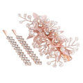 Floral Crystal Pearl Alligator Hair Clip and Rhinestone Bobby Pins, Elegant Hair Accessories for Bridal Women in Wedding or Prom, Set of 3 (Rose Gold)