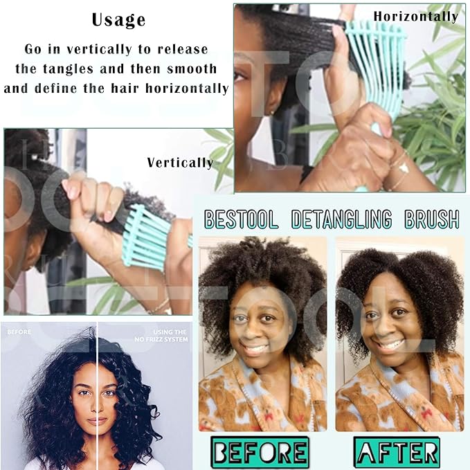 BESTOOL Detangling Brush for Curly and Natural Black Hair, Afro 3/4abc Texture, Faster and Easier Detangling of Wet or Dry Hair with No Pain (Blue)