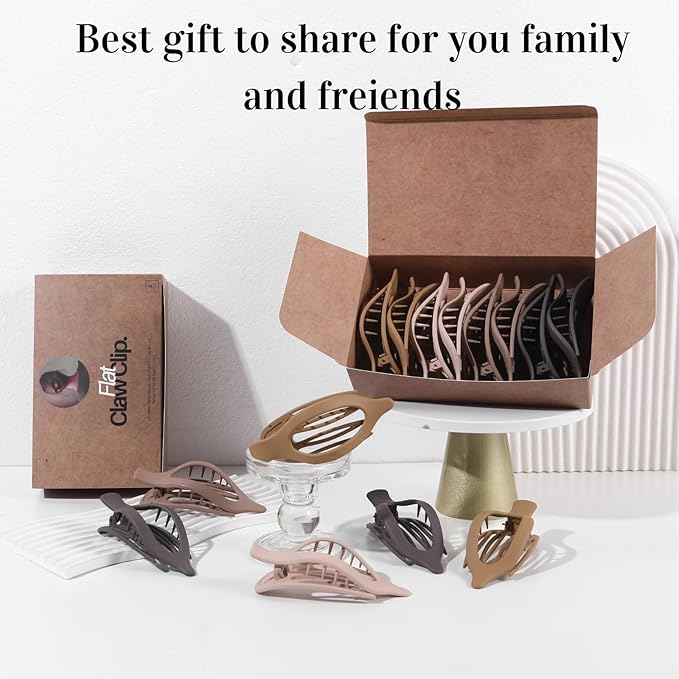 8 Pack Flat Brown Hair Clips – Neutral Matte French Brown Claw Clips for Women, Strong Hold Non-Slip Hair Barrettes for Everyday Office or Coffee Look