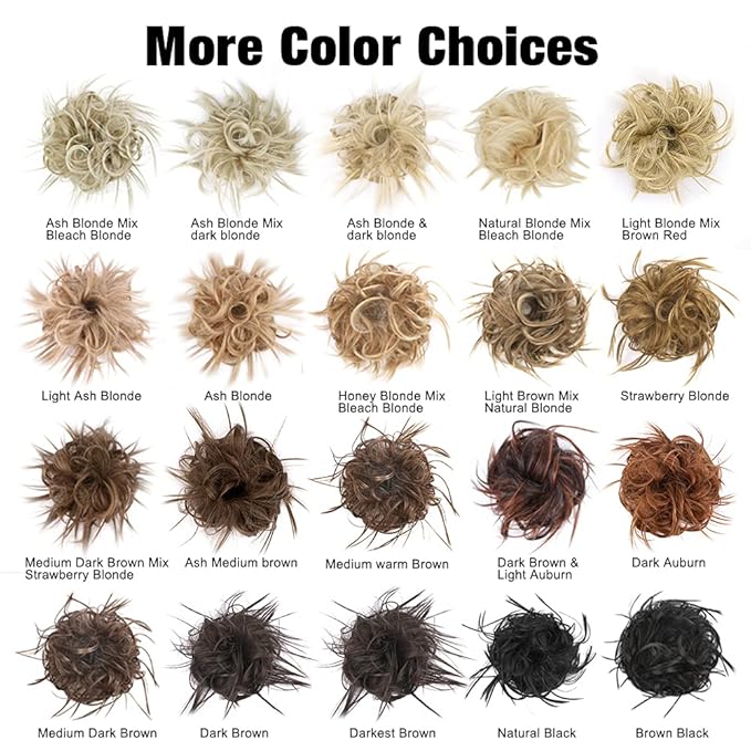 HMD Tousled Updo Messy Bun Hairpiece - Synthetic Hair Extensions with Elastic Rubber Band - Scrunchies & Ponytail Hairpieces for Women