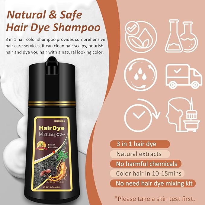 Dark Coffee Hair Dye Shampoo 3 in 1, Natural Brown Hair Color for Men & Women, Long Lasting Shampoo Para Canas for All Hair Types, Easy to Use Herbal Brown Dye, 16.9 Fl Oz (Dark coffee)