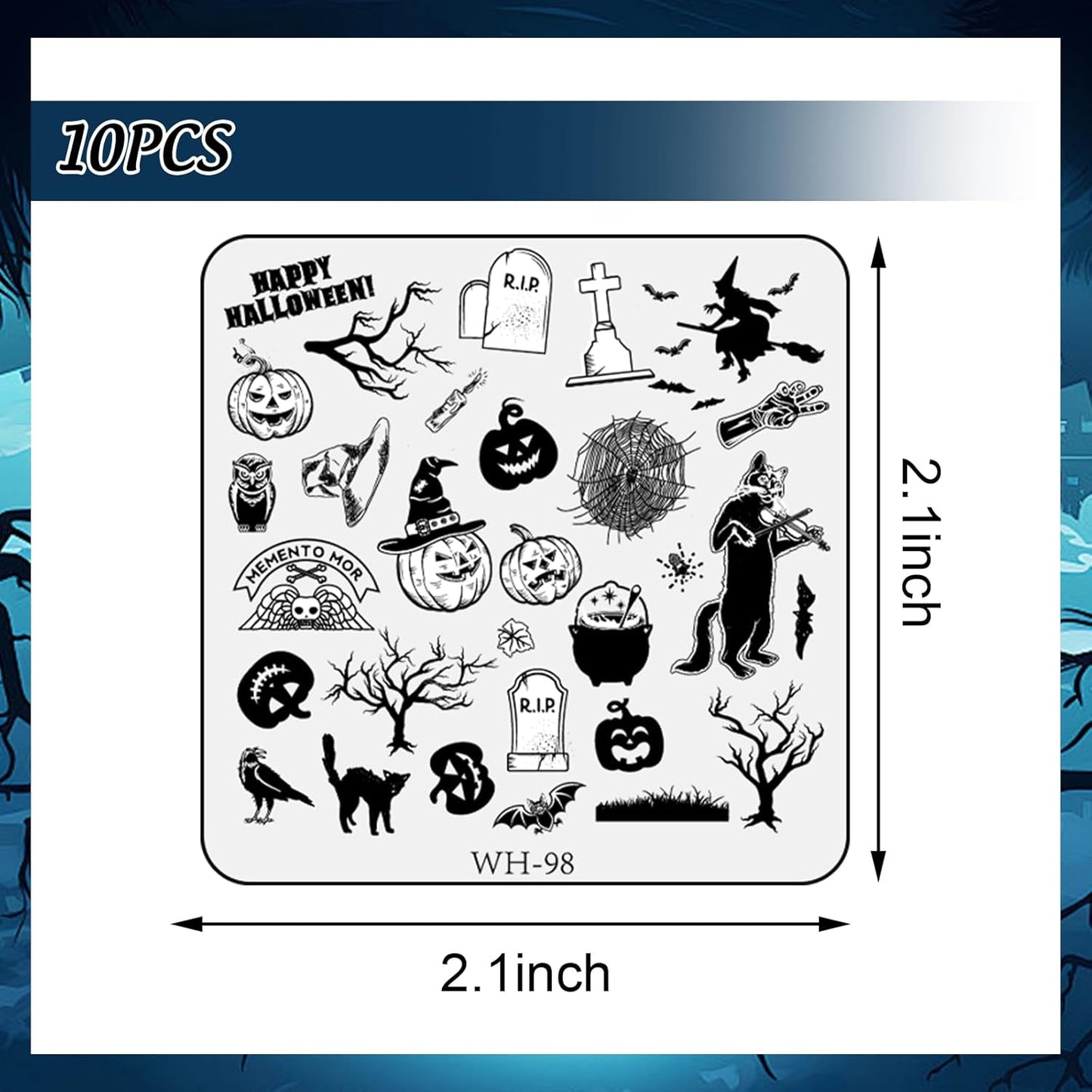 Whaline 10Pcs Halloween Nail Art Stamping Plate Kit Spooky Pumpkin Ghost Skull Plaid Design Nail Art Plate for Holiday DIY Print Manicure Salon