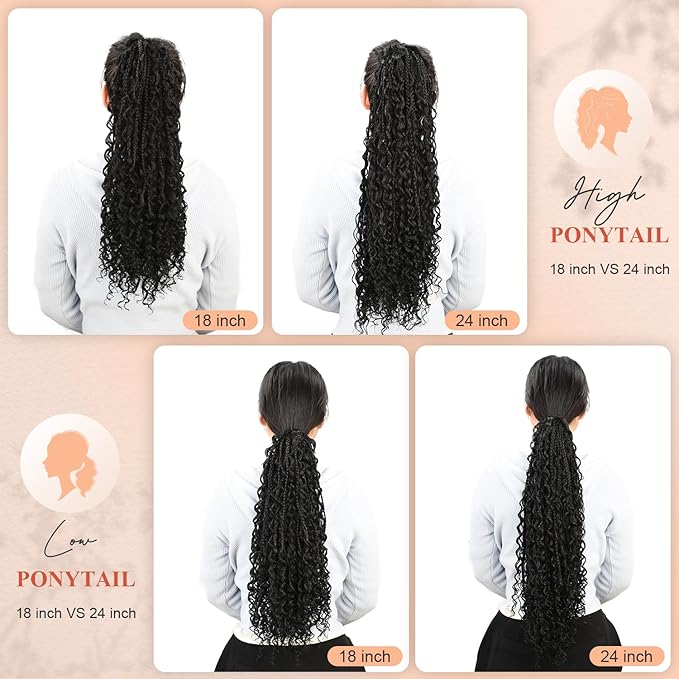 Drawstring Ponytail for Women Boho Box Braids with Long Wavy Hair Ponytail Extension Synthetic Hair Extensions Ponytail for Daily Use (27#, 24 Inch)