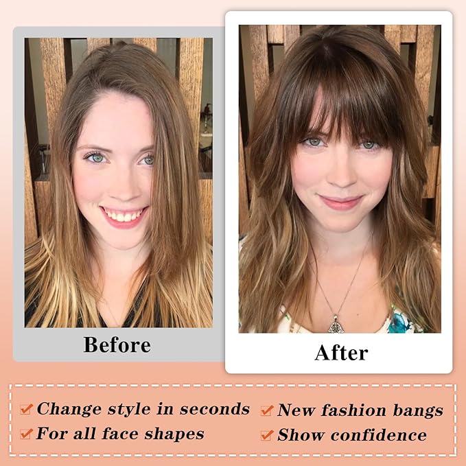 NAYOO Bangs Hair Clip in Bangs 100% Real Human Hair Extensions Wispy Bangs Clip on Air Bangs for Women Hairpieces Curved Bangs (Copper Red, Wispy Bangs)