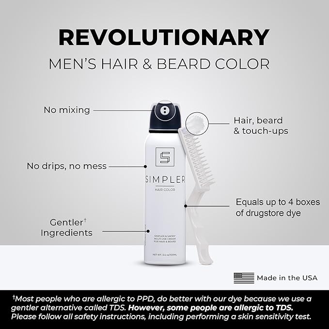 Simpler Hair Color for Men Kit for Full Gray Coverage - Dark Brown Hair Color - Safe, Simple, and Reusable Beard Color for Men