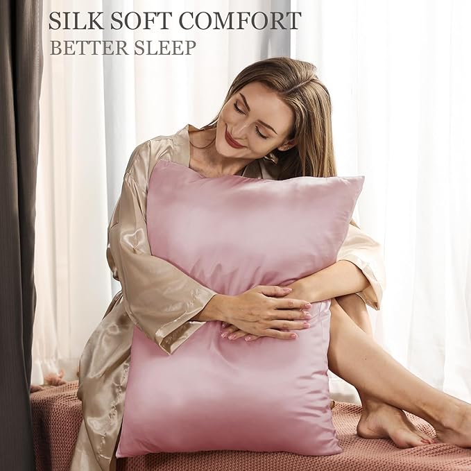 Adubor 100% Silk Pillowcase - Mulberry Silk Pillow Cases, 23 Momme 6A Grade Fibers, Silk Pillow Case for Hair and Skin Health, with Hidden Zipper (Queen 20''x30'', Medium Pink, 1PC)