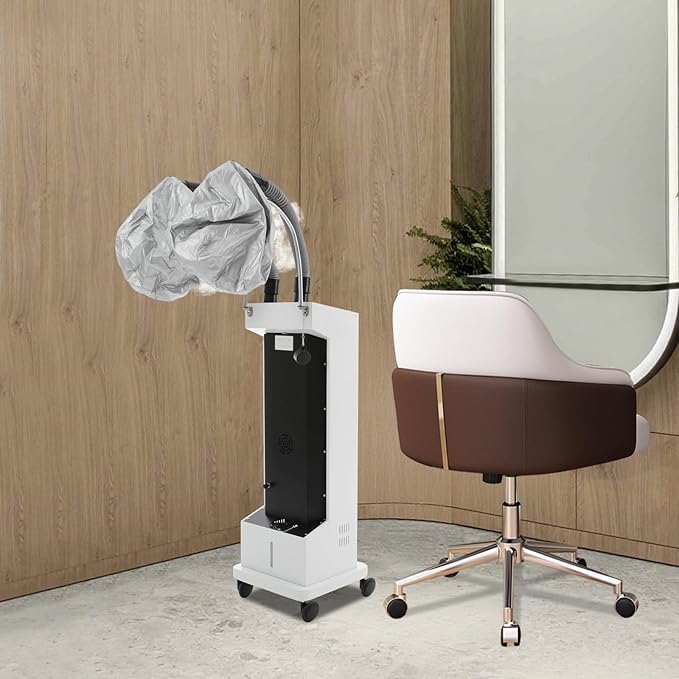 Hair Steamer, 650W Vertical Hair Care Machine with LED Display & 2 Vaporizing Caps Micro Mist Hair Color Processor, 5 Modes, Adjustable Temperature & Timer, Mobile on Wheels (White)