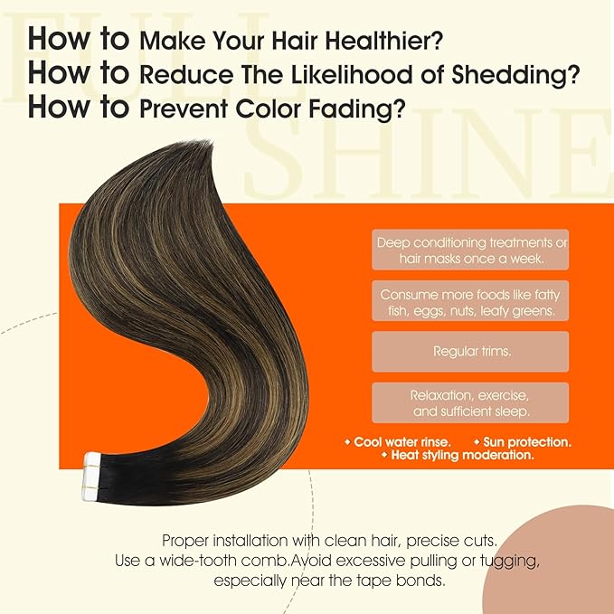 Full Shine Tape Hair Extensions Real Human Hair 12Inch Color 1B Black Ombre 6 Brown Highlight 1B Tape in Human Hair Extensions Double Sided Tapes ins 30Gram 20Pcs Seamless Invisible Straight Hair