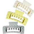 Bling bling Rhinestones Square Hair Clips Double Row Teeth,2 Rows Teeth Rectangle Hair Claw Clips with Shiny Rhinestones,Women Girls Sparkly Thick Hair Accessories Set (cream beige grey)