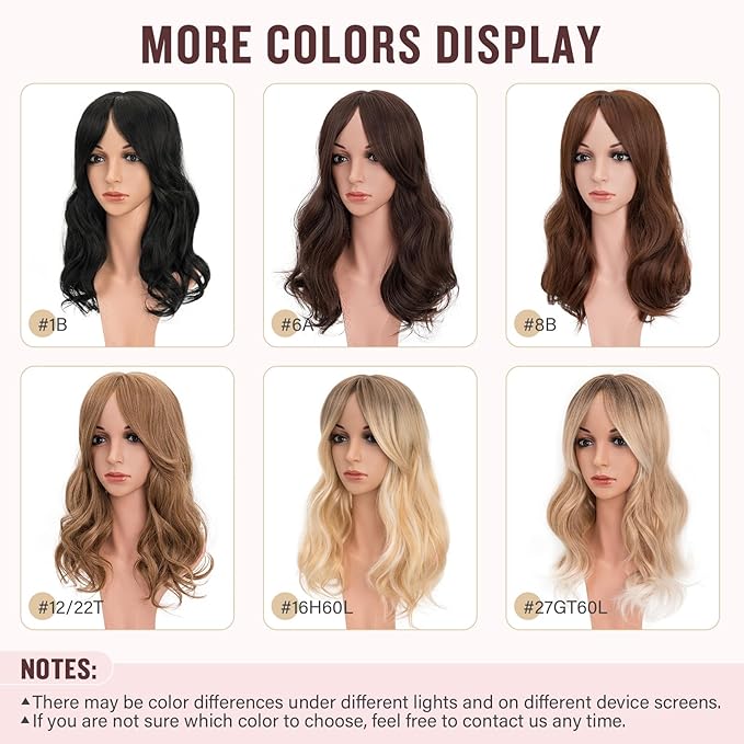 Hairro 18 Inch Long Hair Toppers Wavy with Side Bangs for Women, Clips In Synthetic Hairpieces Capless, for Adding Volume/Birthday/Party/Halloween/Cosplay Dress Up, Light Brown Mix Blonde