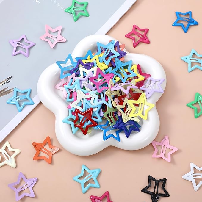 Y2K Hair Clips and Barrettes Set, 80PCS 1.18" Multicolor Sparkling Star Hair Clip Cute Non-slip Metal Snap Stars Hairclips Accessories for Girls Women