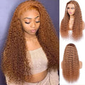 Brown Deep Curly Wave Human Hair Lace Front Wigs with Baby Hair for Black Women Pre Plucked 180% Density Brazilian Virgin Hair HD Transparent Lace Frontal Wig 20 Inch