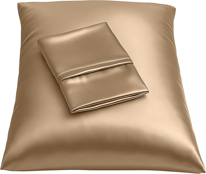 BLISSFORD Satin Pillowcase with Zipper, for Hair and Skin Care, Feels Soft and Cool Like a Silk Pillowcase, Beige Satin Pillow Cases 2 Pack, Slik Pillow Cover, Standard Size, Set of 2