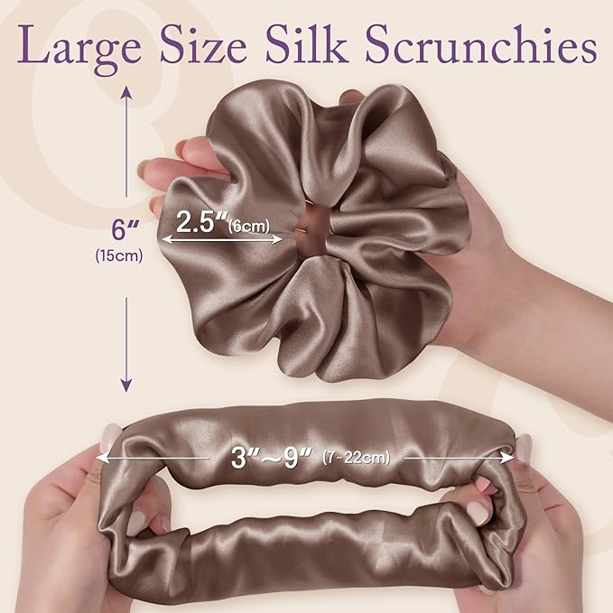 OLESILK Silk Scrunchies Oversized 100% Mulberry: Large for Long Thick Hair, Soft and Smooth for No Damage Hair Care Sleeping, Vintage Fashion