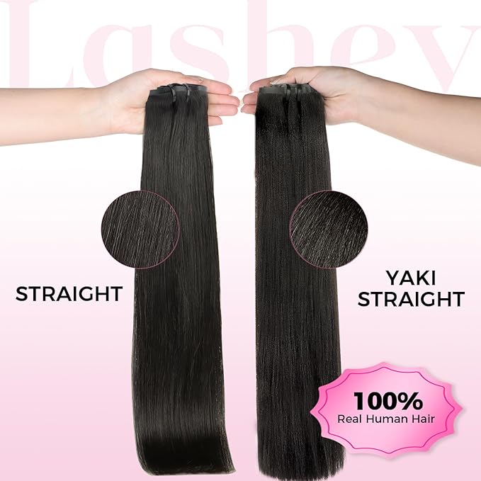 Lashey Seamless Clip in Hair Extensions Human Hair Extensions, 170g 9pcs Straight Natural Black Fuller Real Human Hair Clip in Extensions 18 Inch