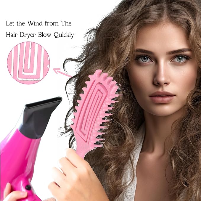 Curl Defining Brush for Curly Hair, Flexi Vented Brush for Faster Drying Hair, Detangling and Shaping to Reduce Pulling (Pink)