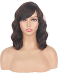 Short Brown Wavy Wigs With Bangs For Women Synthetic Heat Resistant Brown Wigs For Daily Use