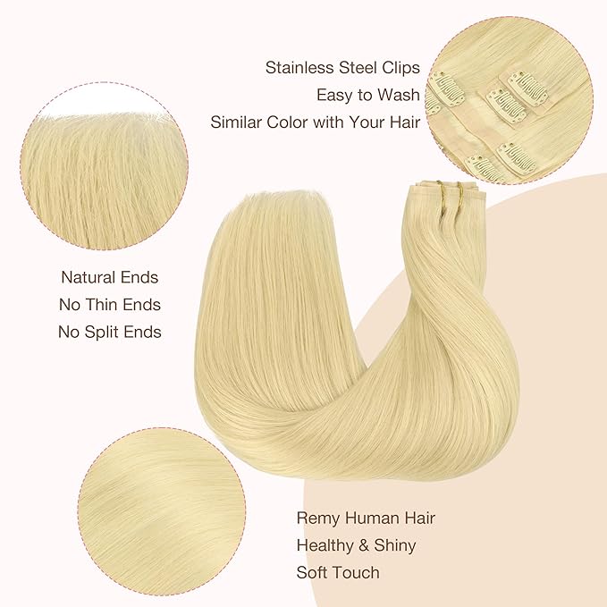 GOO GOO Clip in Hair Extensions Real Human Hair, Remy Human Hair Extensions Clip ins for Women, Natural Human Hair, 18inch 110g 7Pcs, 22F Light Golden Blonde