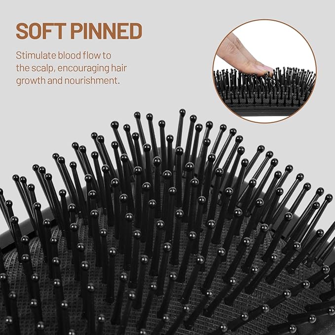 2 Pcs Black Paddle Detangler Brush - Wet & Dry Anti-Static Hair Brush for All Hair Types, Scalp Massage Brush for Women & Men