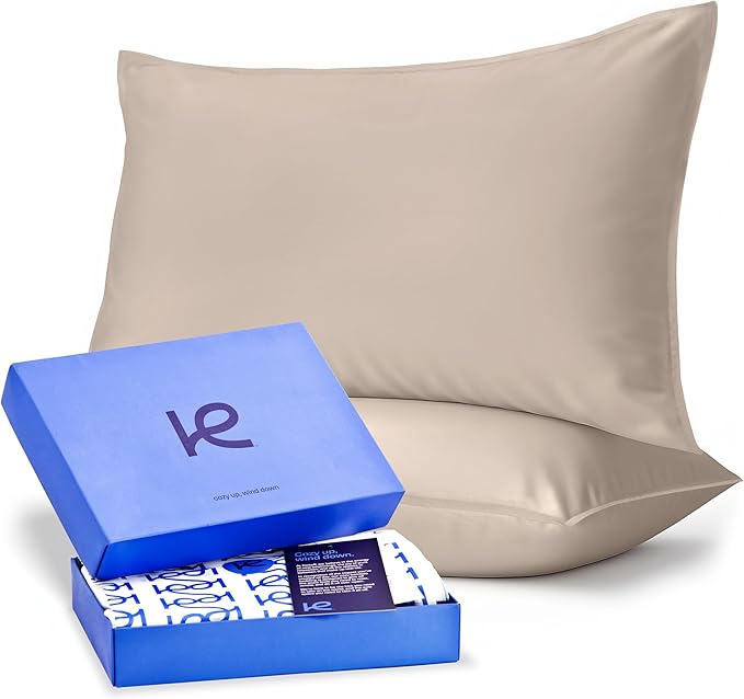 Kickoff Viscose Bamboo Pillowcase, Standard, Set of 2, 100% Organic Hidden Zippered Viscose Bamboo Pillow Case Standard Size, Cooling Pillow Cover for Hot Sleepers (20"x26", Iced Latte)