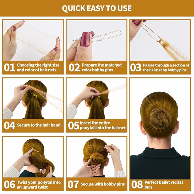 Teenitor Hair Nets and U-Pins Set - 40 Invisible Mesh Nets with Elastic Edge, 80 U-Shaped Pins for Ballet Buns, Sleeping, Wigs (Dark Blonde)