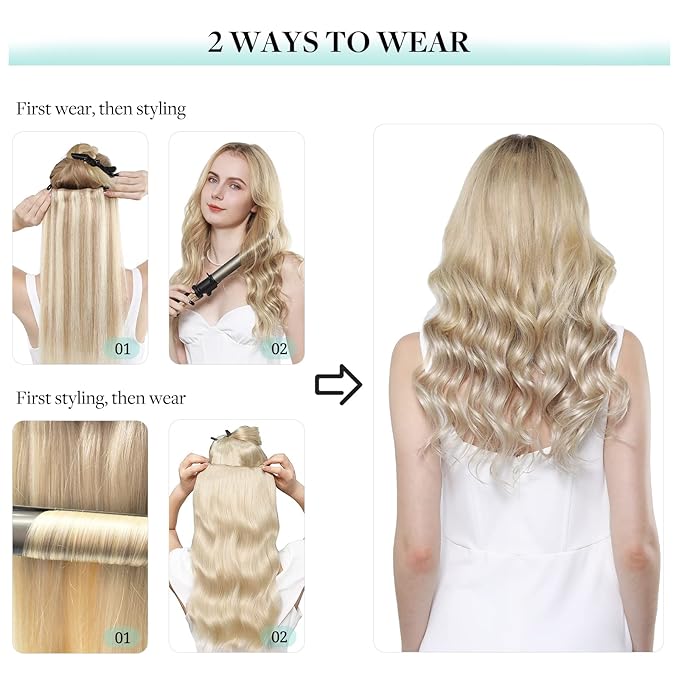 DOORES Clip in Human Hair Extensions, 10pcs 160g Balayage Ash Blonde to Golden Blonde and Platinum Blonde 20 Inch Real Hair Extensions Clip in Remy Hair Extensions Straight